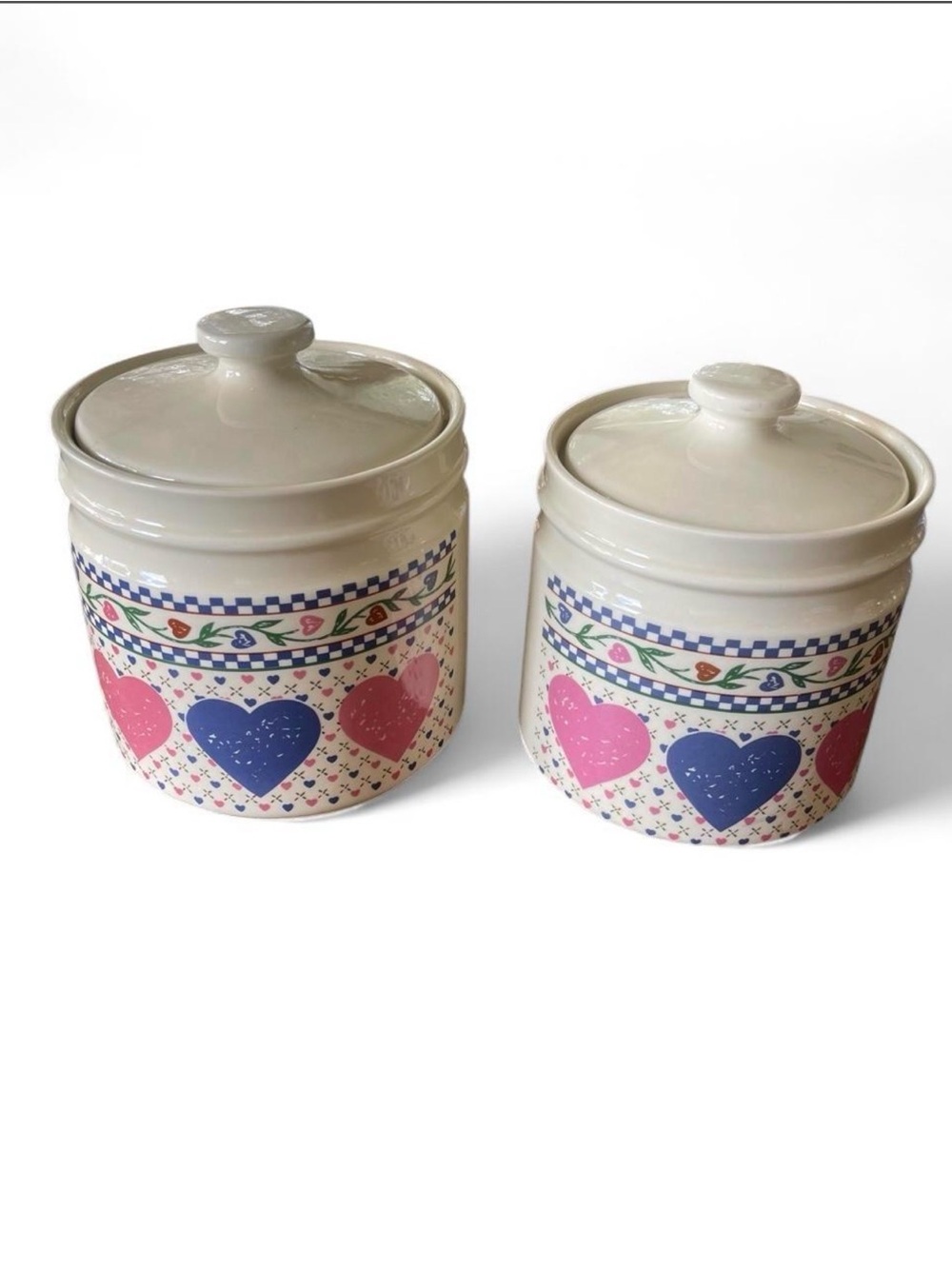 Heart Motif Ceramic Canister Set in Pink & Blue